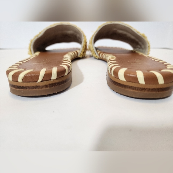 Boden Raffia Woven Fringe Slide Sandals Beige Pink Flat Summer Shoes Women 37 - Picture 6 of 8